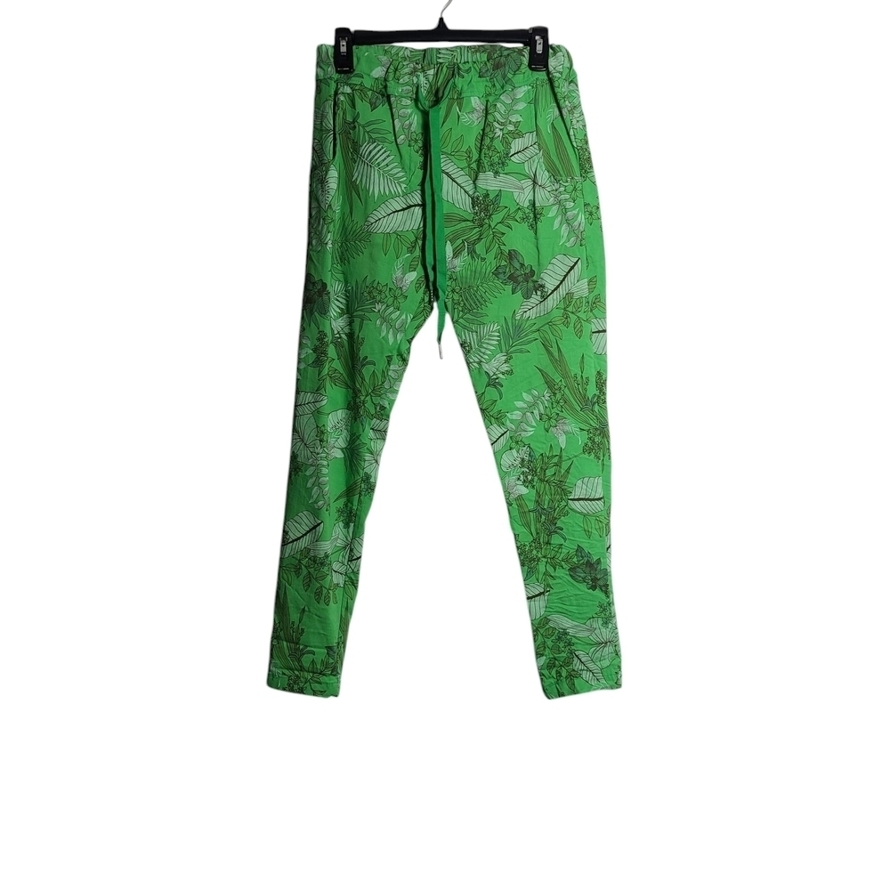 Venti6 Crinkle Green Tropical Print Jogger Drawstring Waist Pants Size Small